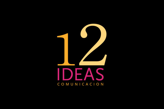 Logotipo 12 ideas Comunicacion sobre fondo negro